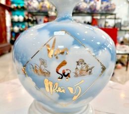 Bình hút lộc miệng lươn hoa văn phun mây cao 21cm