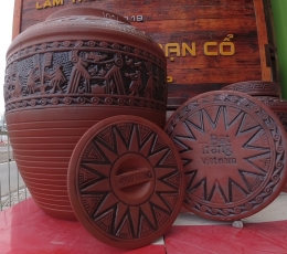 Bình ngâm rượu hoạ tiết Trống Đồng 100L, Gốm sứ Bát Tràng