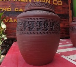 Bình ngâm rượu hoạ tiết Trống Đồng 20L, Gốm sứ Bát Tràng