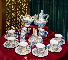Bộ ấm chén Long Vương Hoàng Kim vẽ vàng, Quà tặng cao cấp