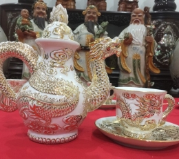Bộ ấm chén Long Vương Hoàng Kim Vẽ Vàng 24K