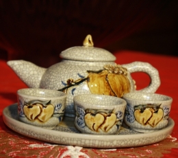 Bộ Ấm Chén Thờ Cúng B3 Hoa Văn Đắp Nổi