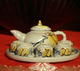 Bộ Ấm Chén Thờ Cúng B5 Hoa Văn Đắp Nổi