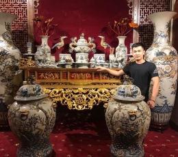 Bộ Đồ Thờ Gia Tiên Tâm Linh -  Gốm Men rạn cổ