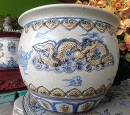 Thống sứ Bát Tràng gốm men rạn cổ cảnh "Rồng vờn Mây"