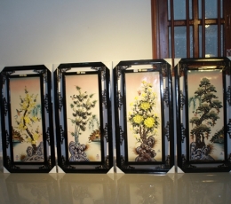 Tranh Gốm Bát Tràng  Đắp Nổi Tùng - Trúc - Cúc - Mai 