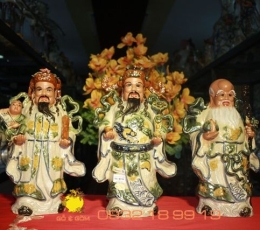 Tượng Tam Đa Gốm Bát Tràng men rạn cổ  Phúc _ Lộc _Thọ H40