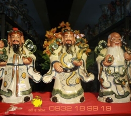 Tượng Tam Đa Gốm Bát Tràng Men Rạn Cổ  Phúc _ Lộc _Thọ H50