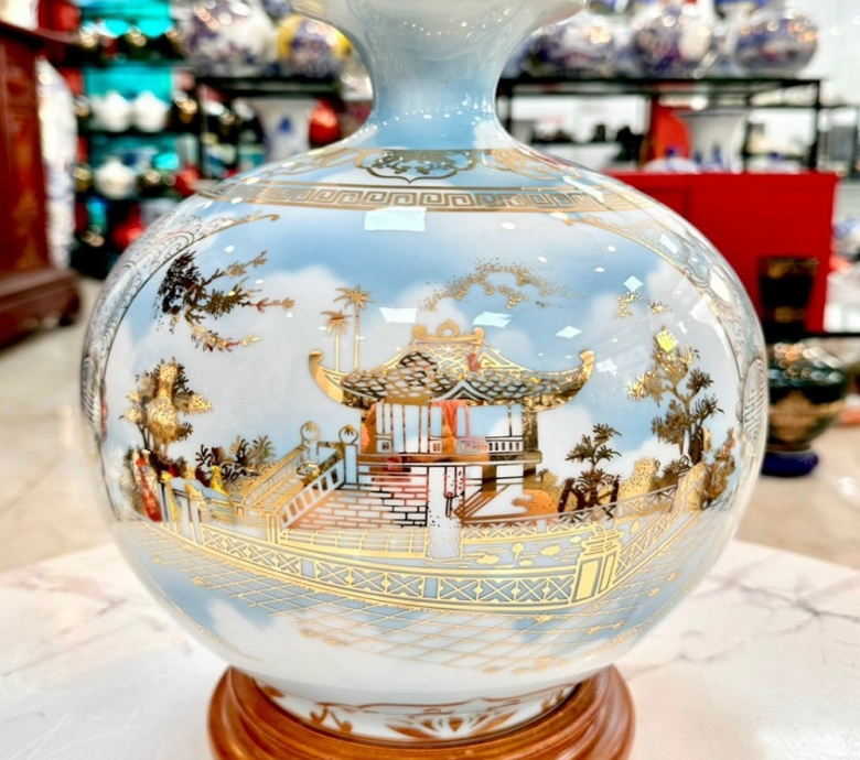 Bình hút lộc miệng lươn hoa văn phun mây cao 30cm