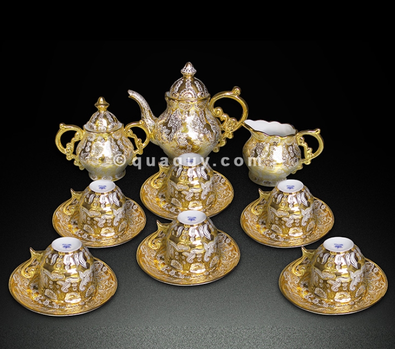 Bộ ấm chén nữ hoàng hoa văn nổi vẽ hoa văn Tajimahal