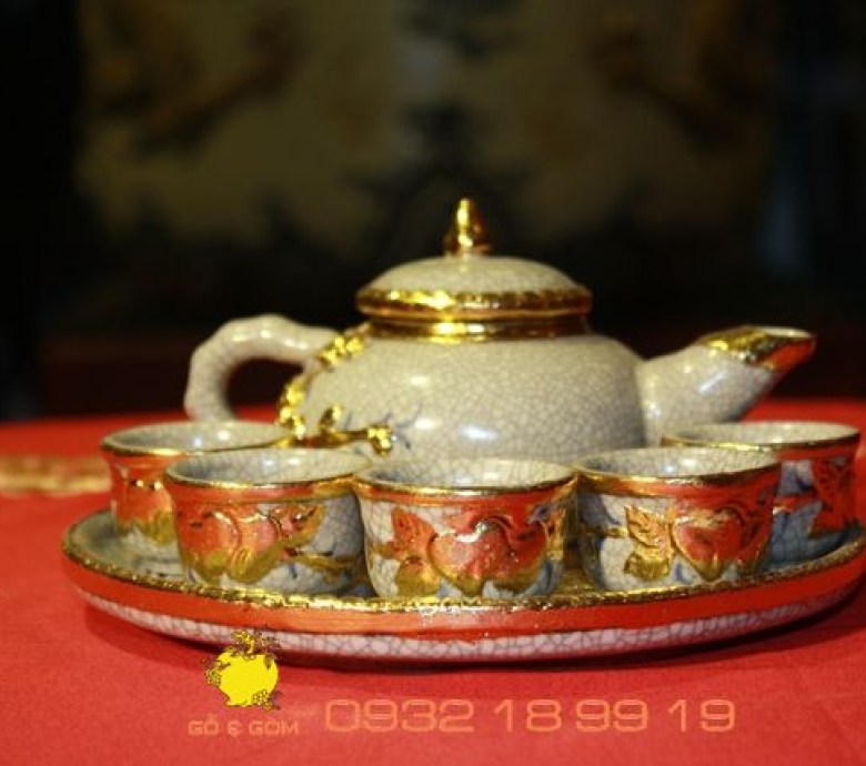 Bộ Đồ Thờ Tâm Linh Gia Tộc Việt Men Rạn Dát Vàng 9999