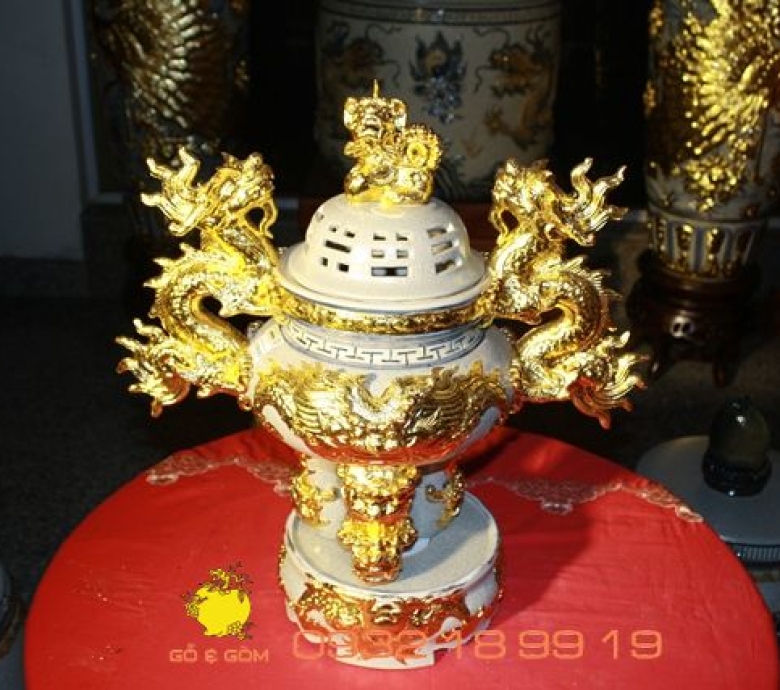 Bộ Đồ Thờ Tâm Linh Gia Tộc Việt Men Rạn Dát Vàng 9999