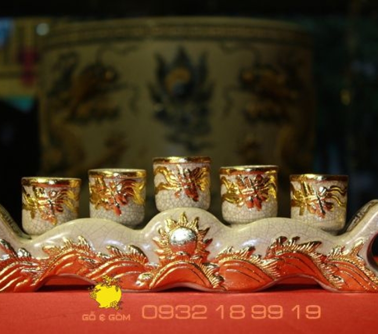 Bộ Đồ Thờ Tâm Linh Gia Tộc Việt Men Rạn Dát Vàng 9999