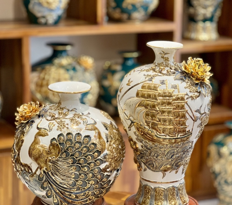 Mai bình tích lộc - thuận buồm xuôi gió dát vàng 24K H55