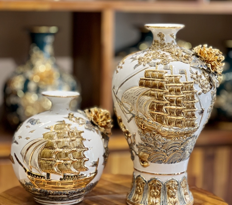 Mai bình tích lộc - thuận buồm xuôi gió dát vàng 24K H55