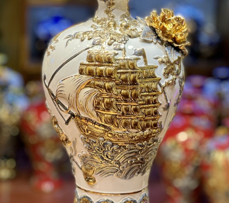 Mai bình tích lộc - thuận buồm xuôi gió dát vàng 24K H55
