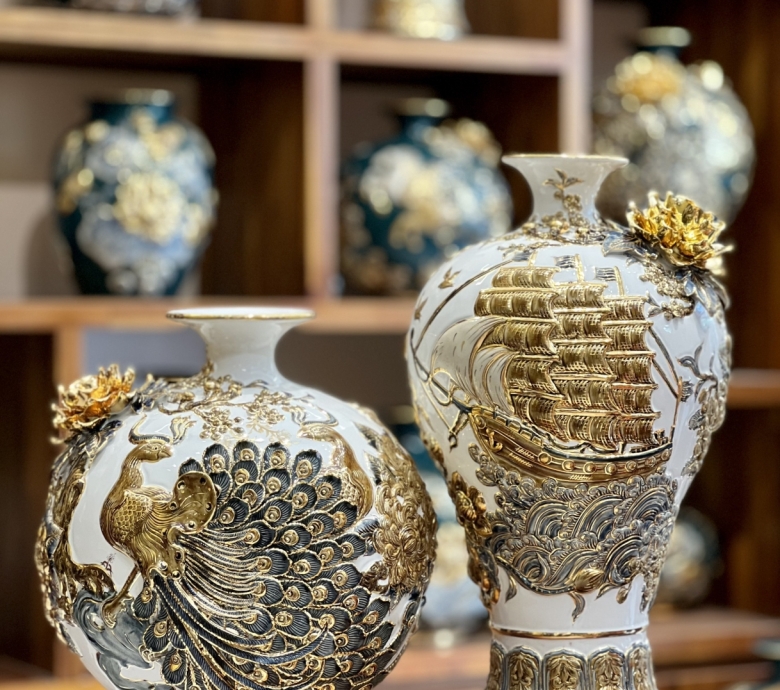 Mai bình tích lộc - thuận buồm xuôi gió dát vàng 24K H55